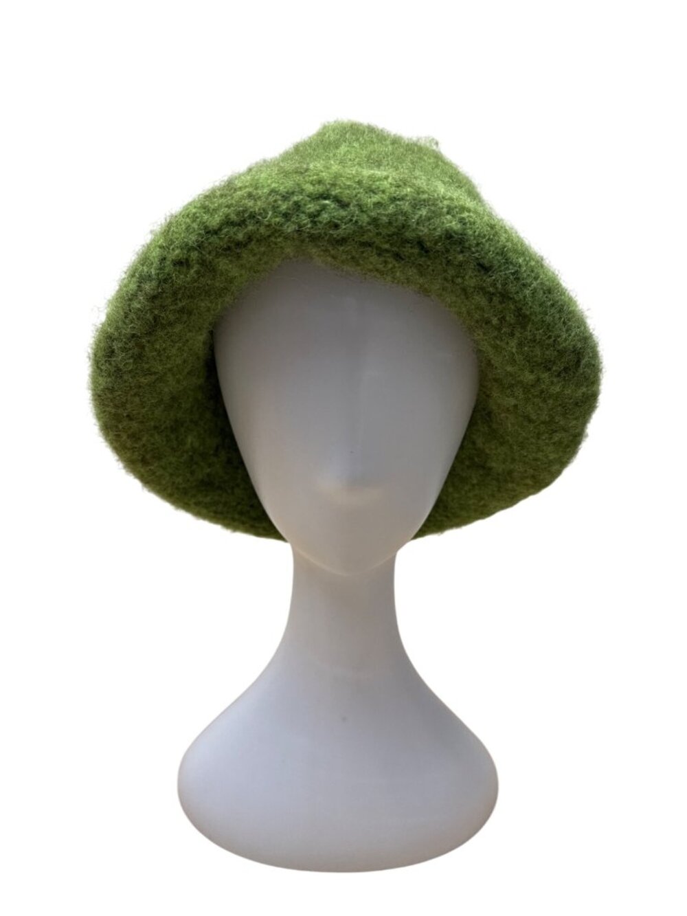 Handmade Women’s Green Wool Felted Hat Bucket Style Soft Textured Vintage